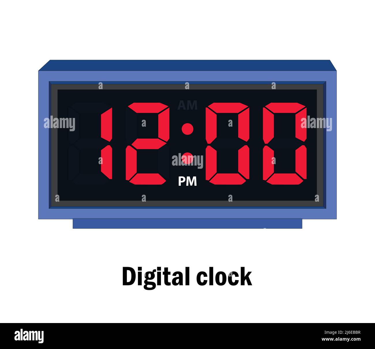 Hora del reloj digital. Vector 12,00, P.M Ilustración del Vector