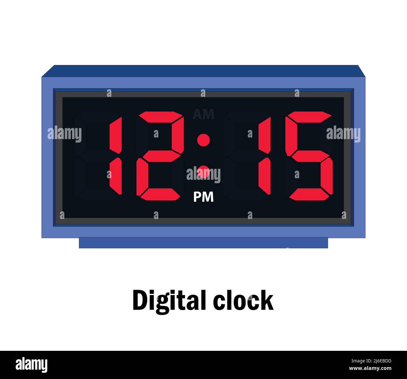 Hora del reloj digital. Vector 12,15, P.M Ilustración del Vector