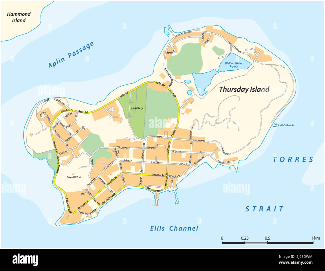 Mapa de la Isla del Jueves en el Estrecho de Torres, Queensland, Australia Ilustración del Vector