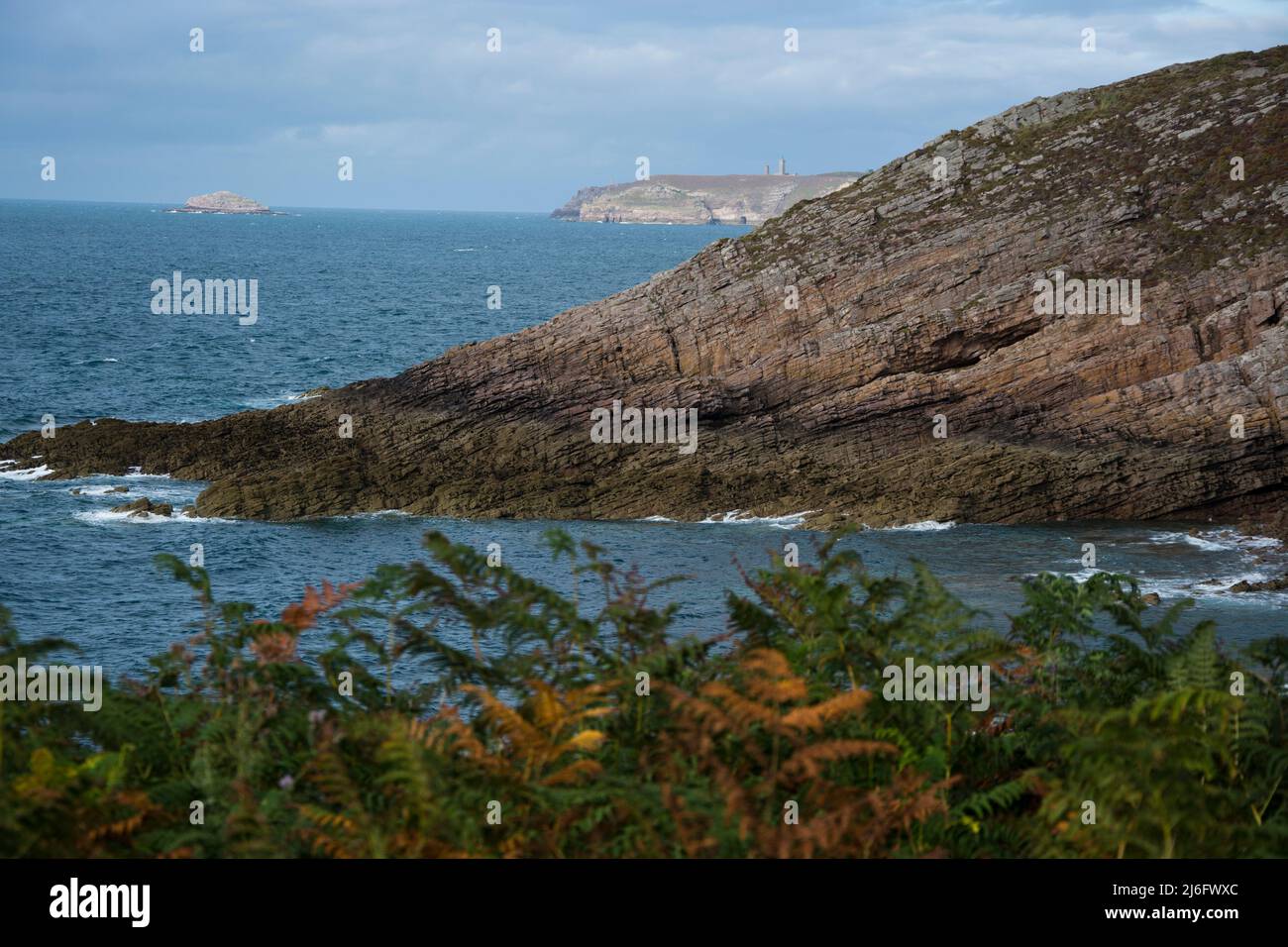 Karge Küstenlandschaft am Cap Fréhel en Der Bretagne Foto de stock