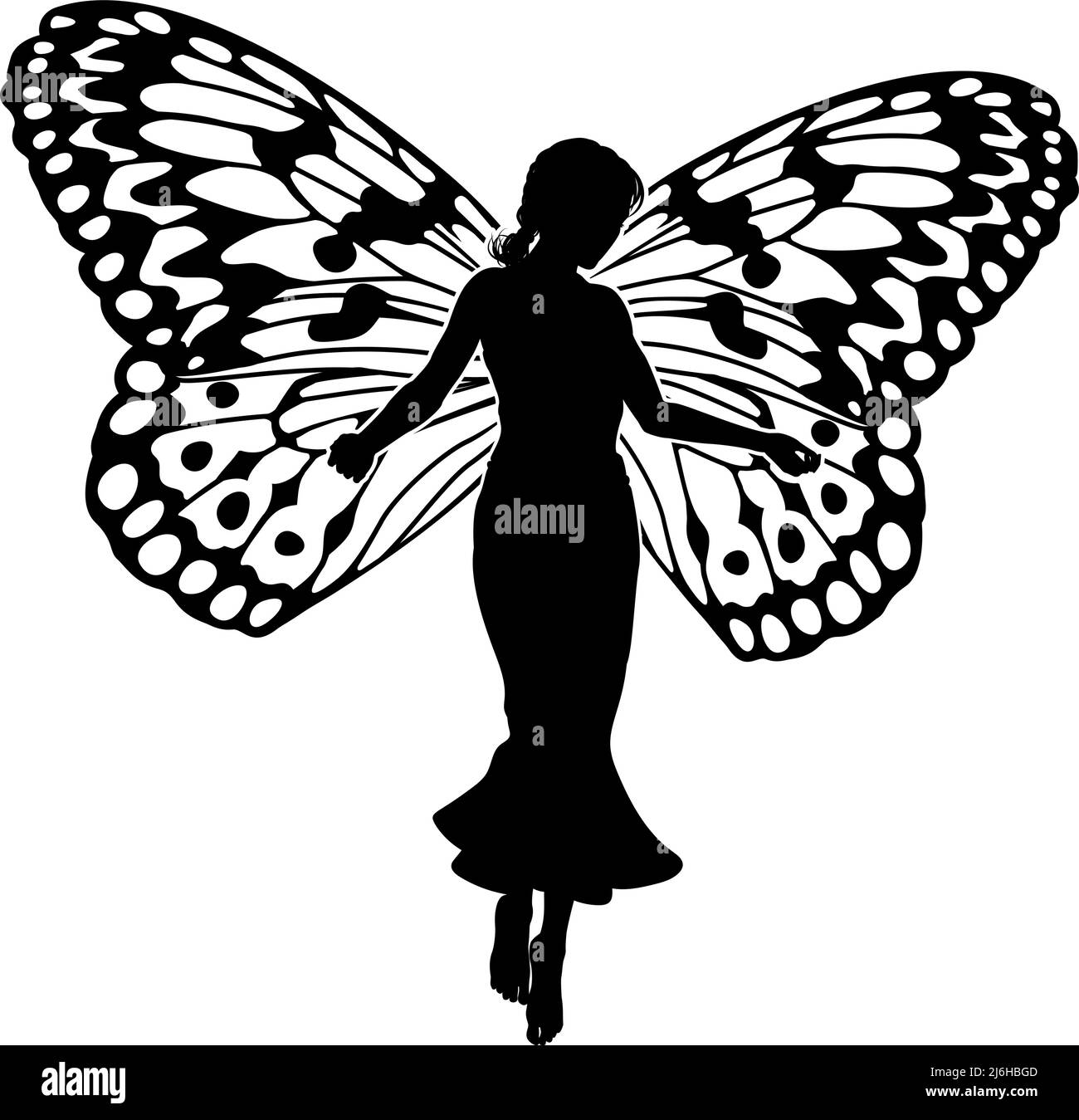 Un hada en Silhouette con alas de mariposa Imagen Vector de stock - Alamy