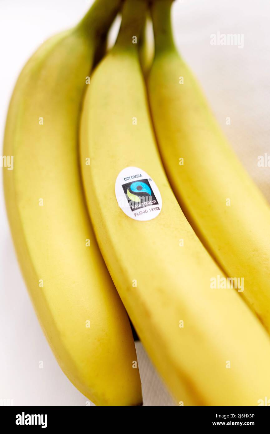 Montón de plátanos de Comercio Justo Fairtrade Foto de stock
