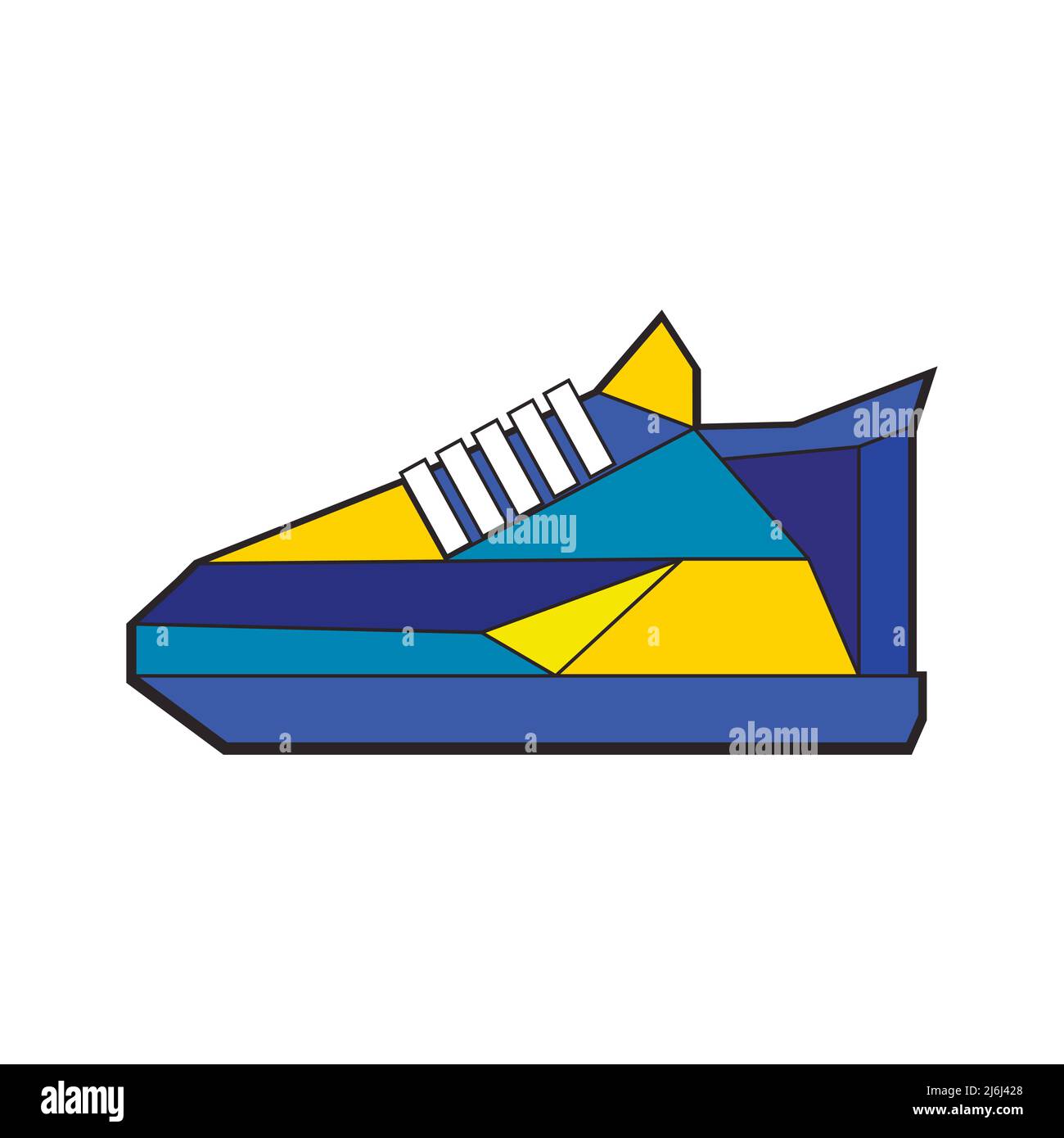 Sneakers poligonales, zapatillas deportivas de estilo geométrico, icono de símbolo. Ropa abstracta con diseño moderno para entrenamiento, objeto de diseño geométrico para caminar Ilustración del Vector