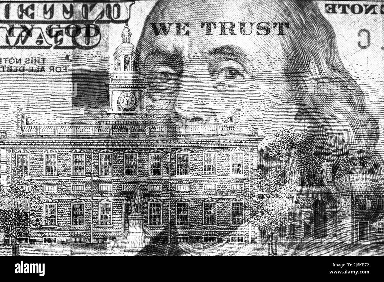 fragmento de billete de 100 dólares con detalles visibles del billete