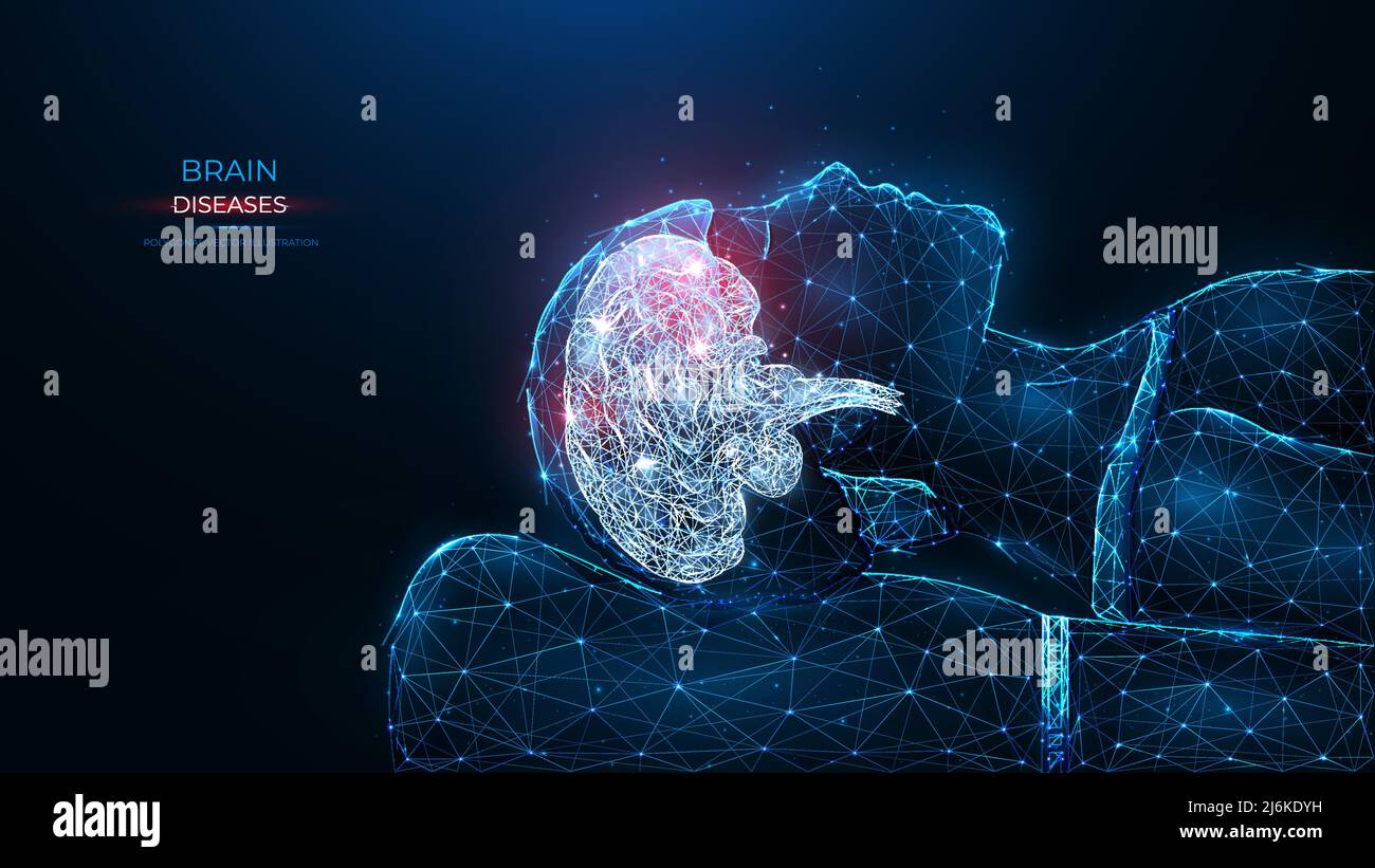 Ilustración Vectorial Poligonal De La Enfermedad Cerebral Humana Sobre Un Fondo Azul Oscuro 7698