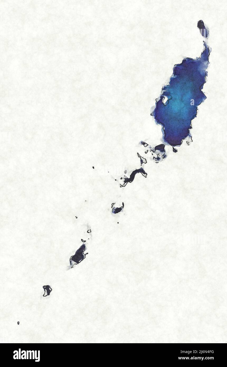 Mapa de Palau con líneas trazadas e ilustración de acuarela azul Foto de stock