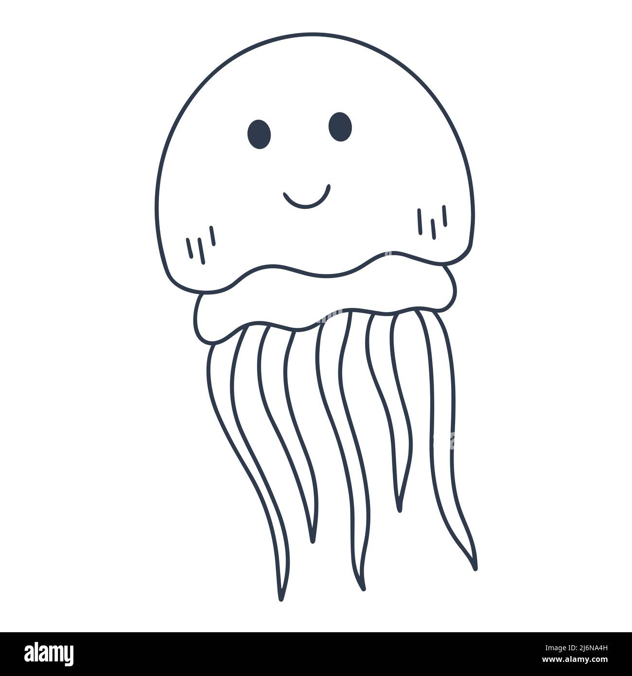 Gracioso lindo medusas sonriente contorno dibujo doodle ilustración. Libro  para colorear de la vida marina. Carácter submarino marino aislado.  Decoración para la cosa del bebé Imagen Vector de stock - Alamy