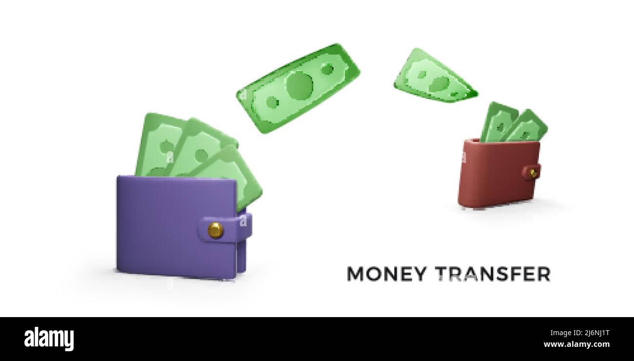 Concepto de transacción monetaria. 3d carteras y transferencia de papel. Éxito empresarial y financiero. Ilustración vectorial Ilustración del Vector