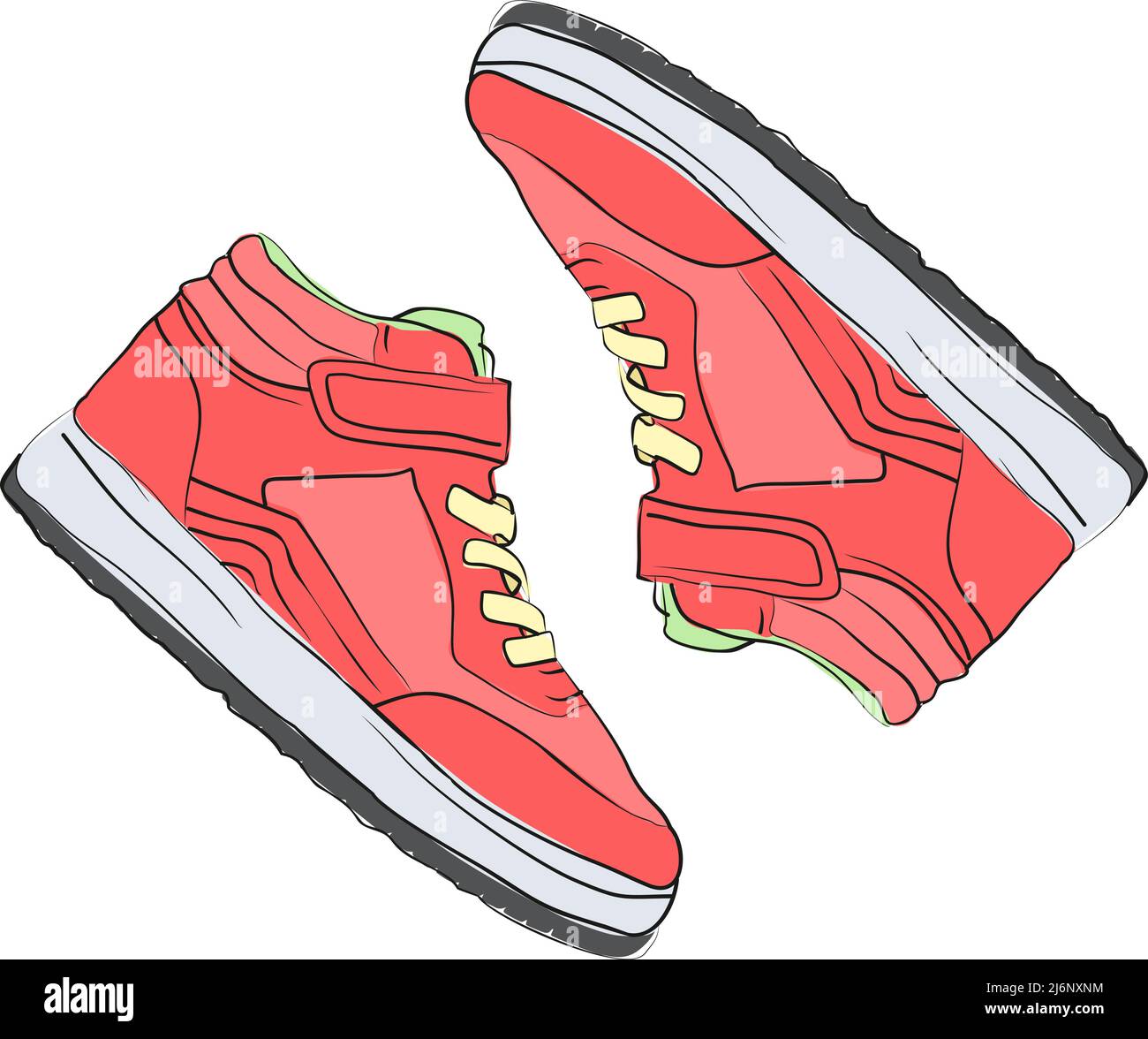 Ilustración de sneakers de moda rosada, unas sneakers con vista superior,  diseño plano, zapatillas de diseño de dibujo, color amarillo rosa y gris  Imagen Vector de stock - Alamy