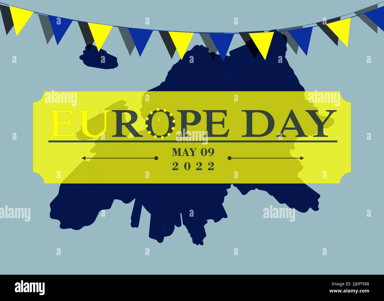 Día de Europa, 9th de mayo. Europa Mapa Un Concepto de Bandera. Vector de fondo Disign, banner, póster o tarjeta con banderas y letras. Paz y unidad en Europa c Ilustración del Vector