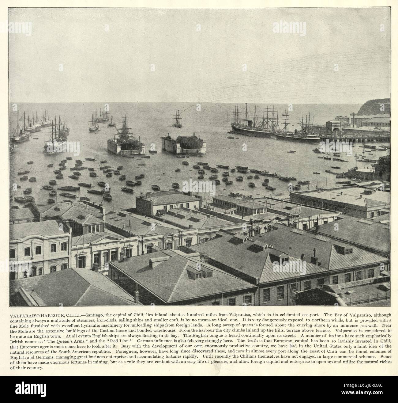 Fotografía antigua del Puerto de Valparaíso, Chile, Siglo 19th Foto de stock