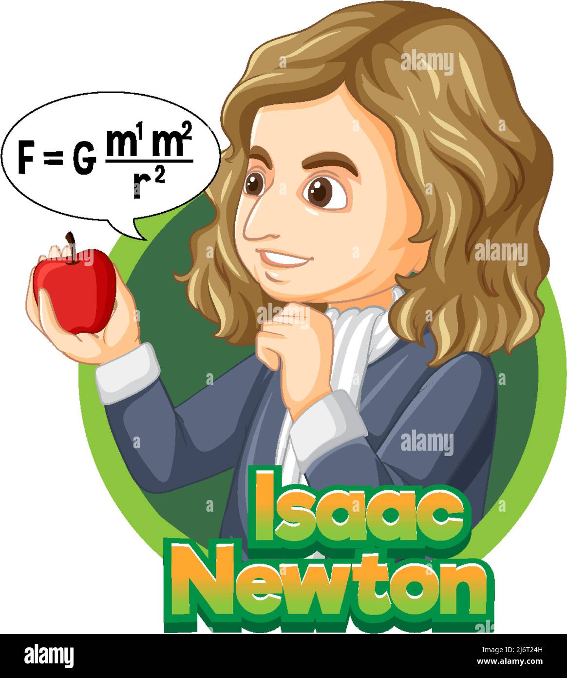 Retrato de Isaac Newton en ilustración de estilo de dibujos animados Ilustración del Vector
