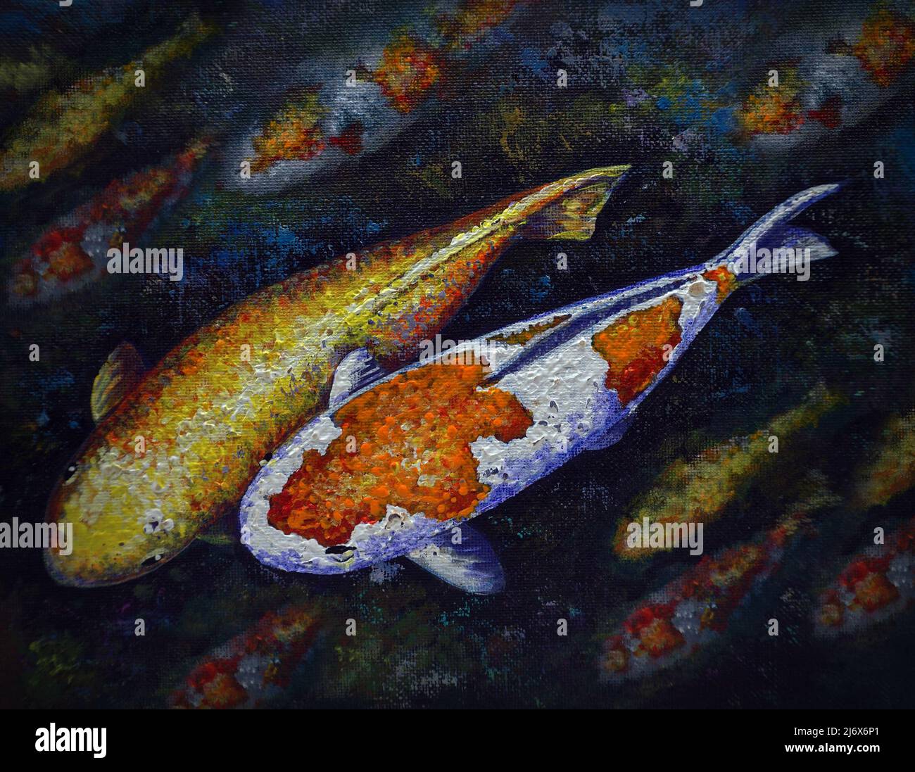 Pintura de arte Color acrílico Fancy Carp fish Lucky from Bangkok Thailand Foto de stock