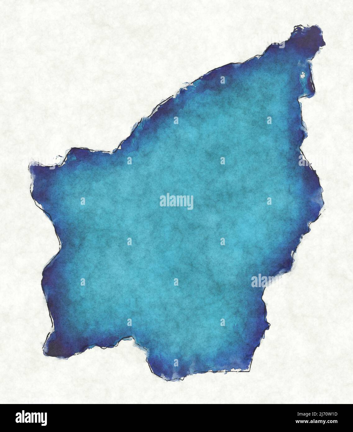 Mapa de San Marino con líneas dibujadas e ilustración de acuarela azul Foto de stock