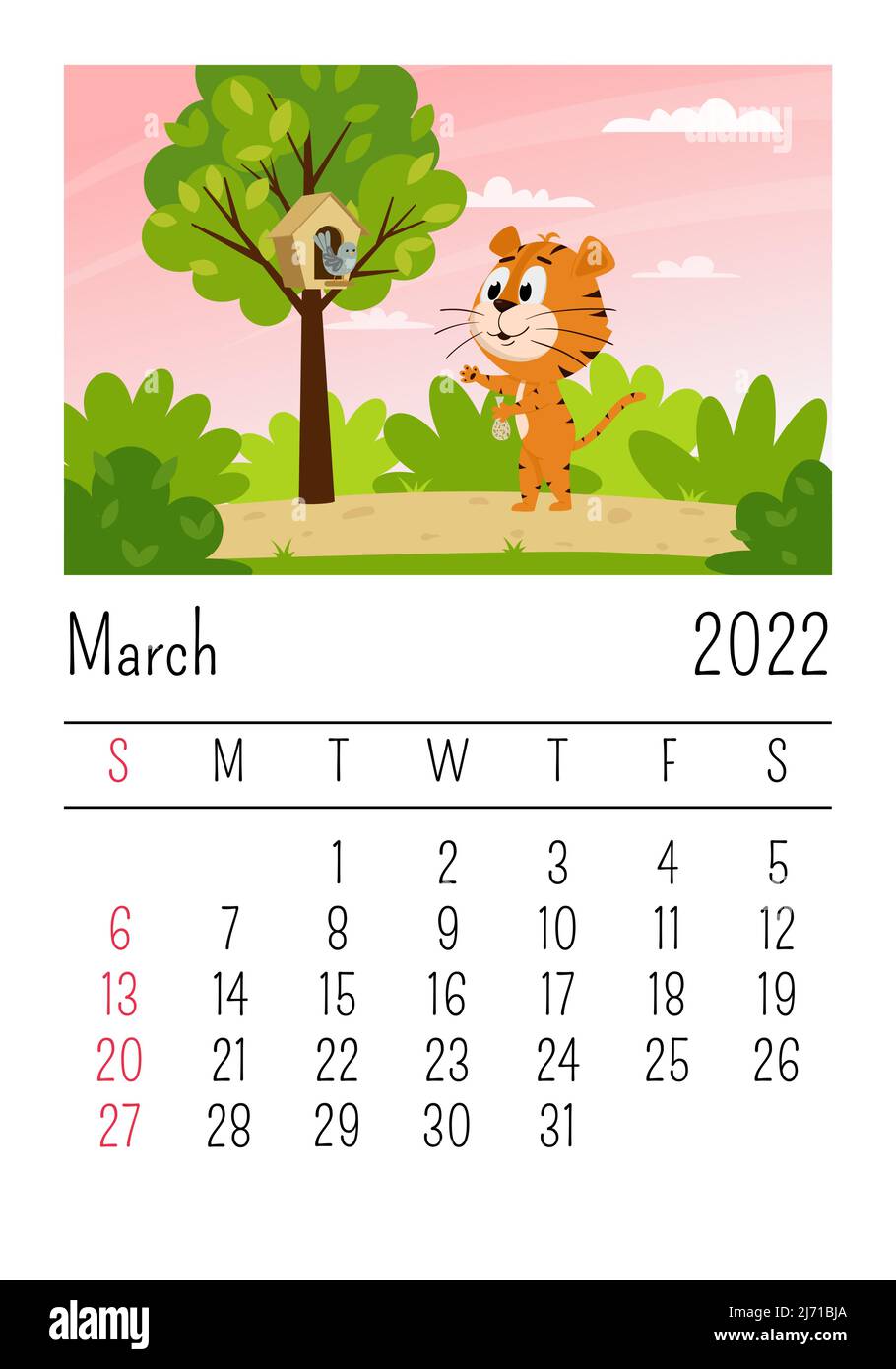 Plantilla de diseño de calendario para 2022, el año del tigre según el calendario  chino o oriental, con una ilustración del tigre. mesa horizontal con  calendario para 2022. vector