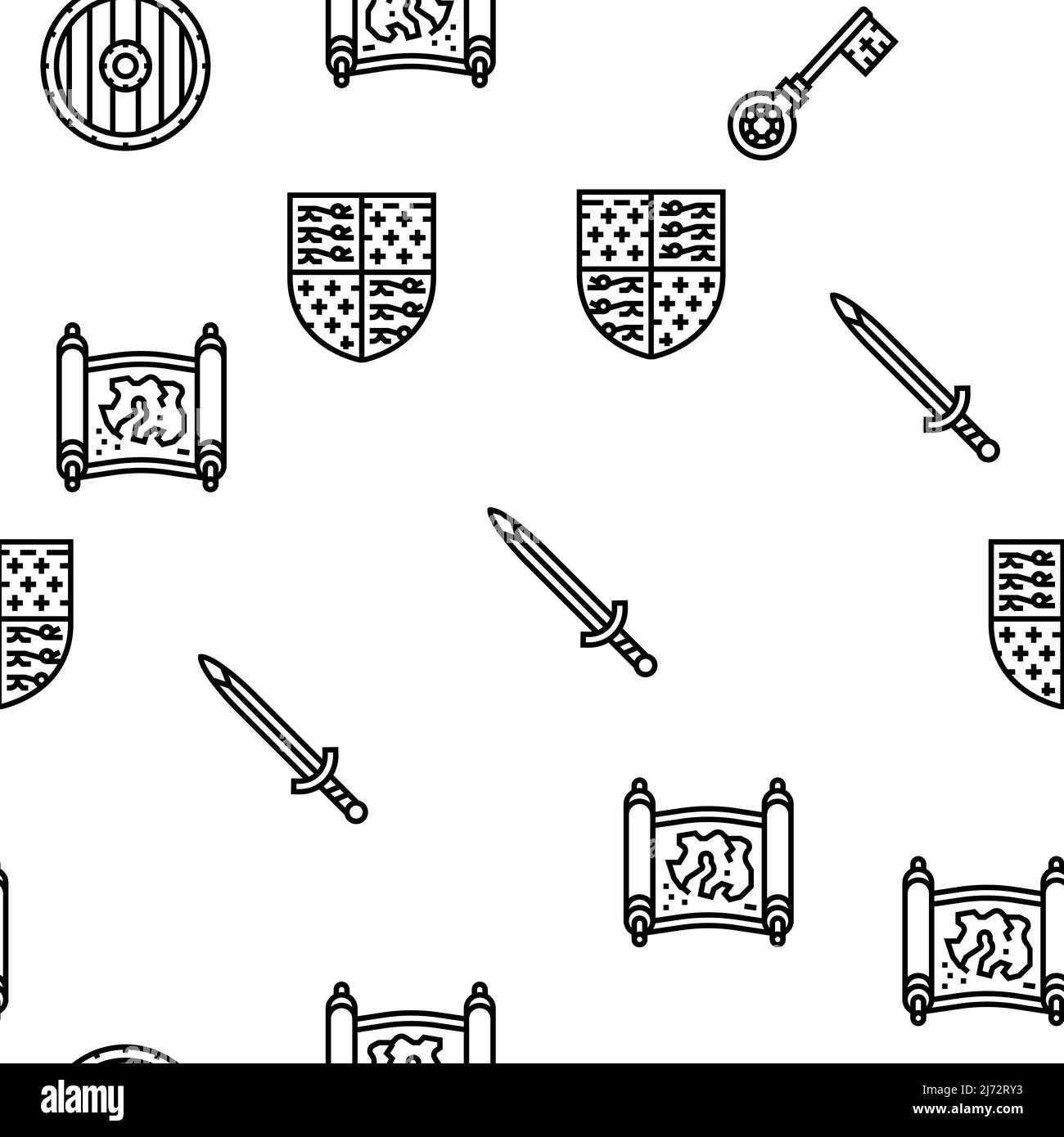Patrón sin costuras de armaduras y armas de guerrero medieval Imagen Vector  de stock - Alamy