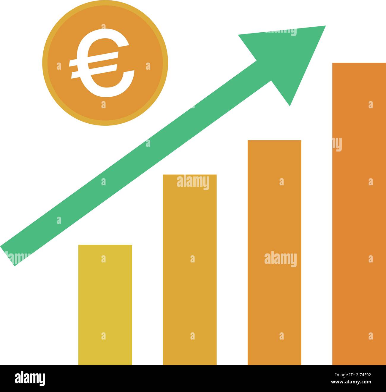 Gráfico de subida de precios en euros e icono de gráfico de barras