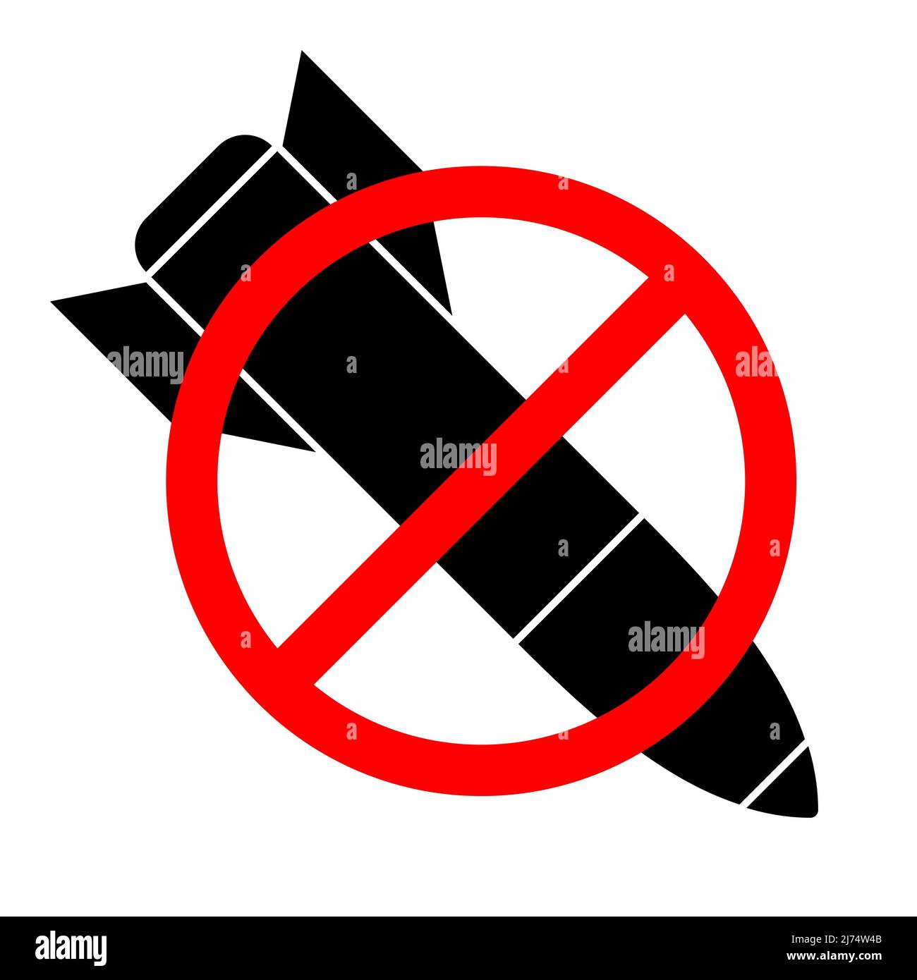Icono de vector plano de misil tachado, aislado sobre fondo blanco. Ilustración del Vector
