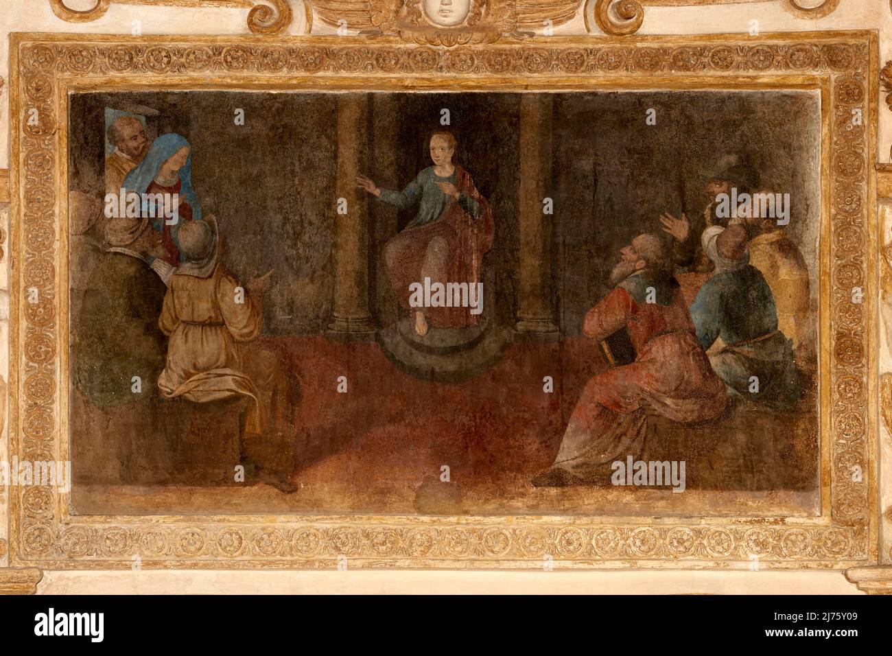 Gesù tempio tra i dottori - afresco - Everardus Van der Doort - 1617 - Castelsangiovanni (PC) ,Italia,chiesa parrocchiale di San Giovanni Battis Foto de stock