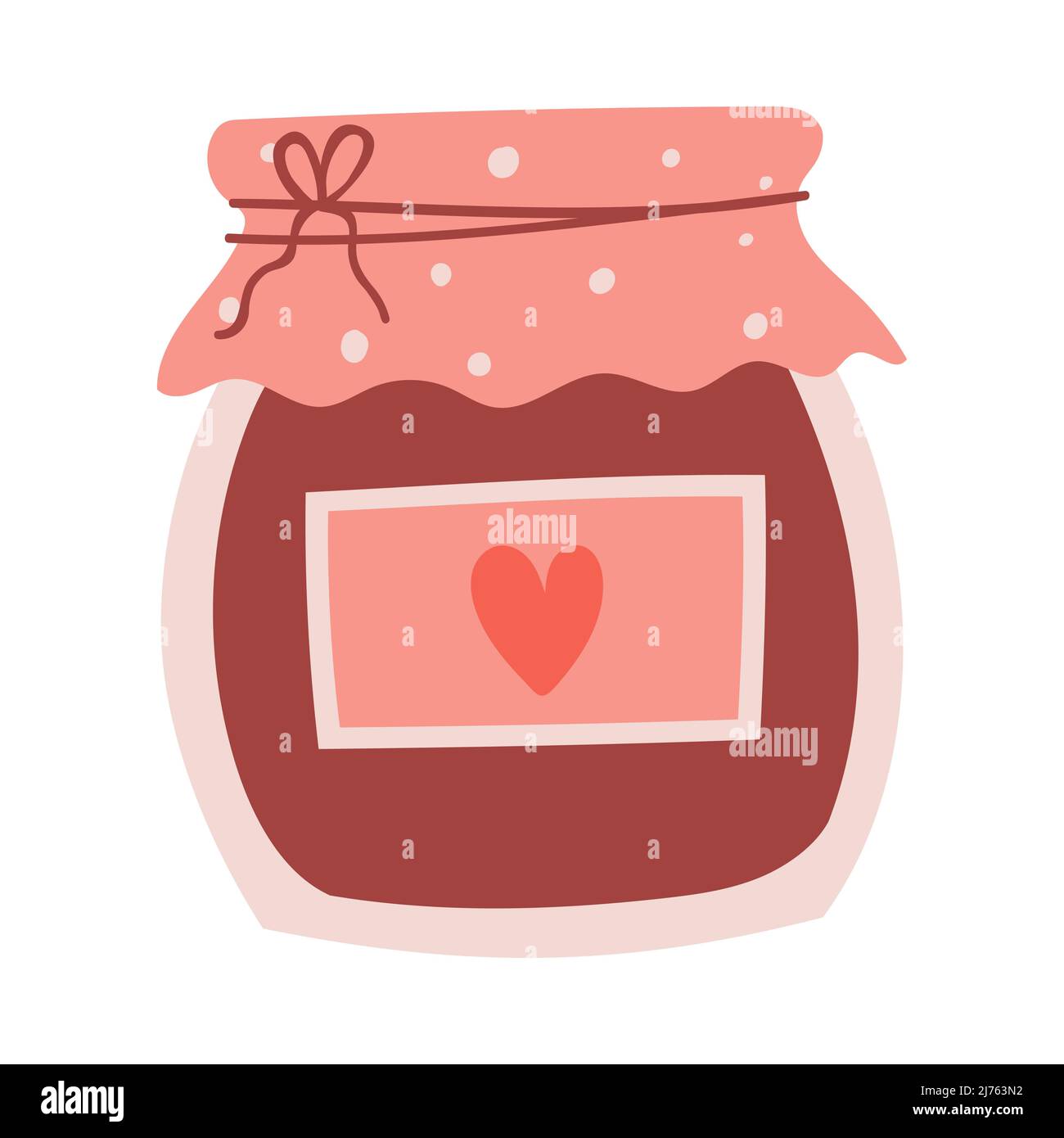 Una jarra de mermelada y una etiqueta de papel con corazón. Comida dulce. Coqueto elemento decorativo para tarjetas de San Valentín. Ilustración simple de vector de color plano Ilustración del Vector