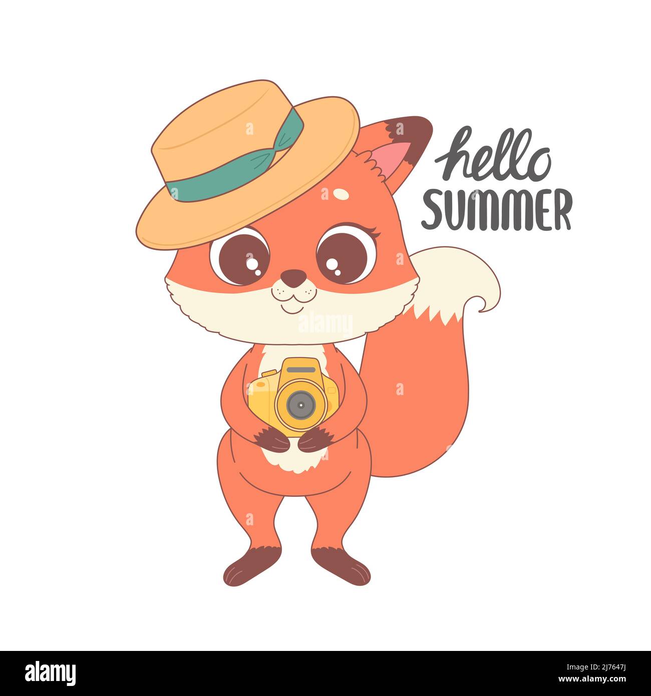 Lindo zorro listo para el verano, vector de dibujos animados Ilustración del Vector