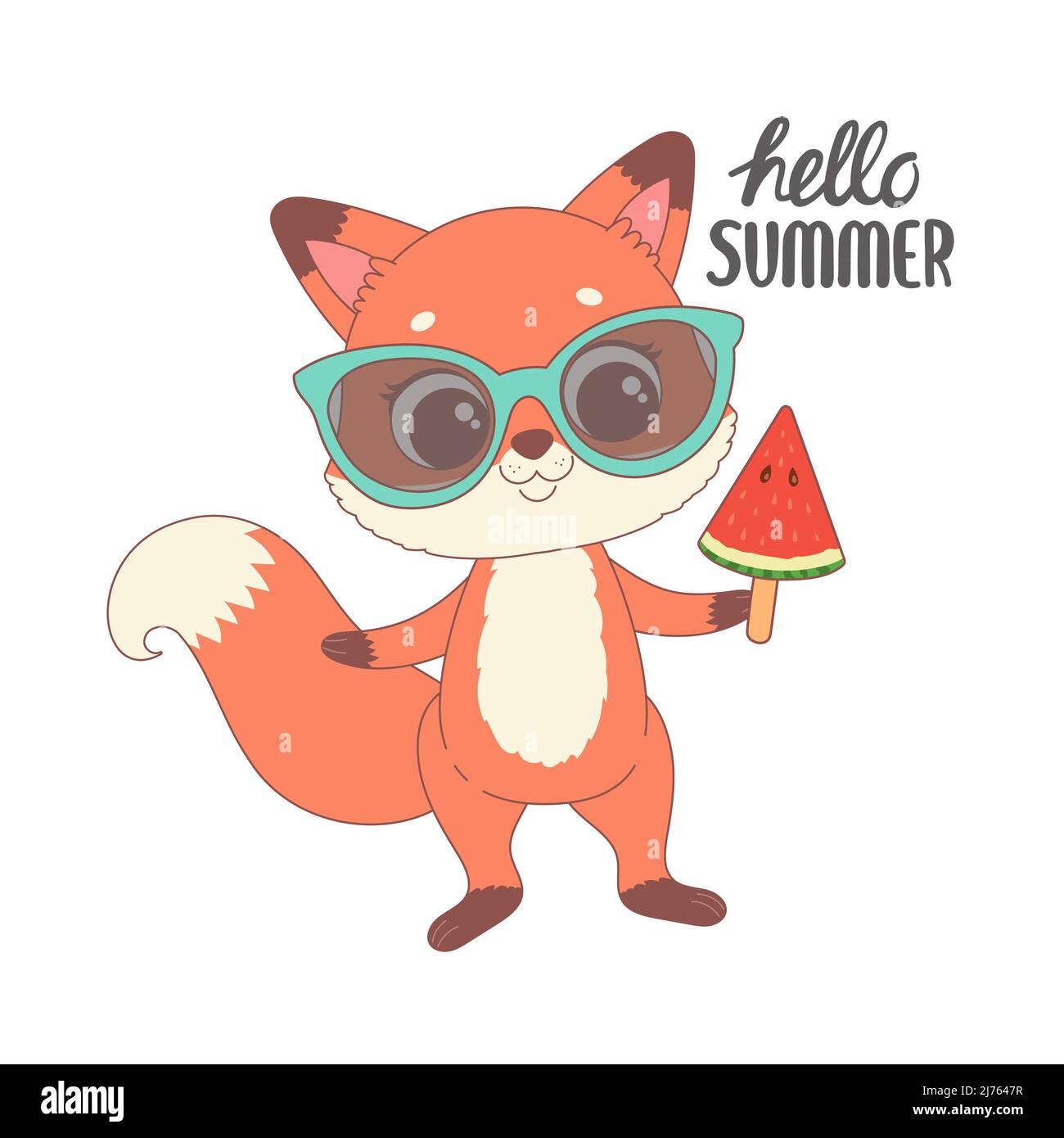 Lindo zorro listo para el verano, vector de dibujos animados Ilustración del Vector