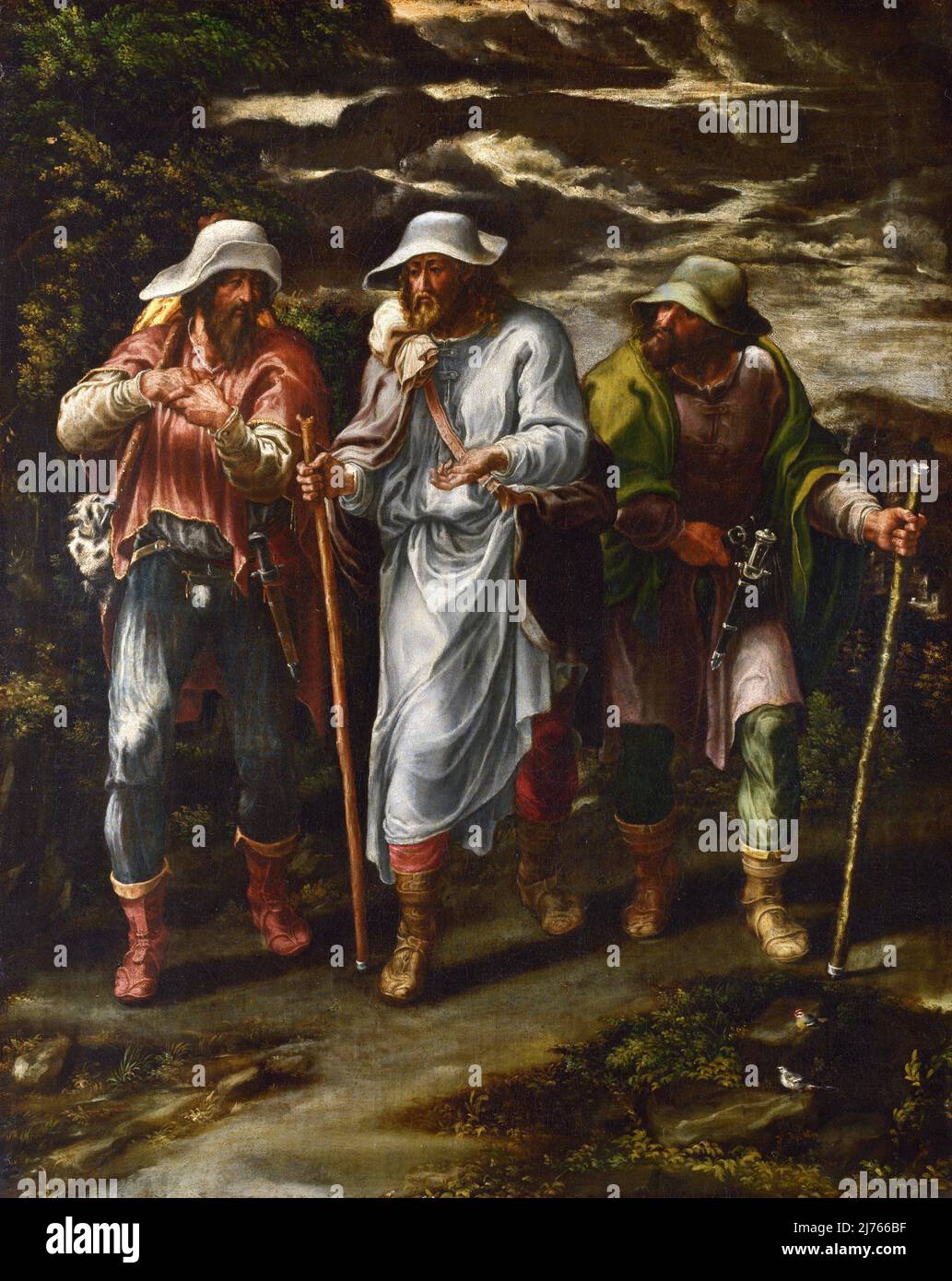 El paseo a Emaús por Lelio Orsi (1508/1511 – 1587), óleo sobre lienzo, c. 1565-75 Foto de stock