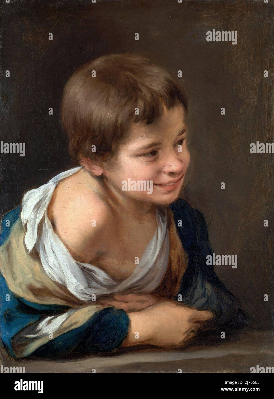 Murillo. Pintura titulada 'Un niño campesino apoyado en un umbral' por Bartolomé-Esteban Murillo (1617 - 1682), óleo sobre lienzo, c.1675-80 Foto de stock