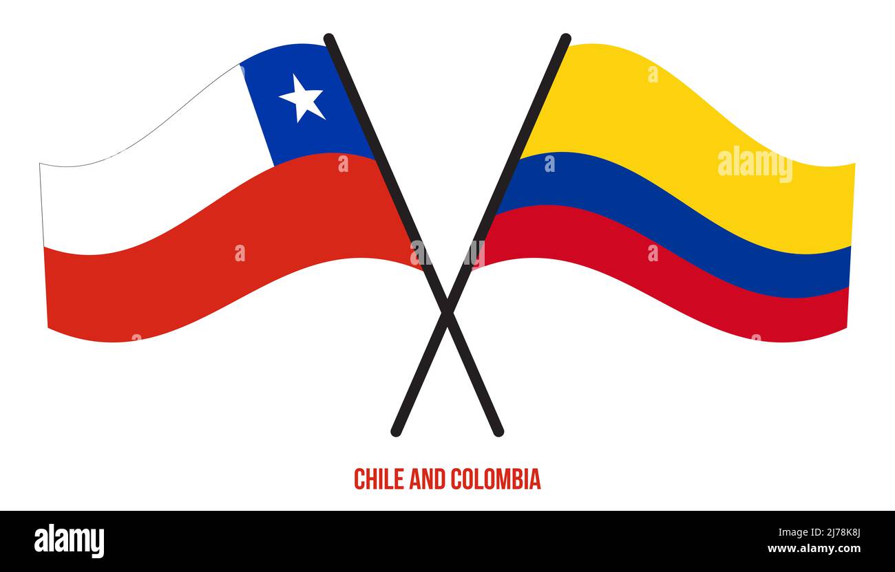 Chile y Colombia Banderas cruzadas y ondulantes de estilo plano