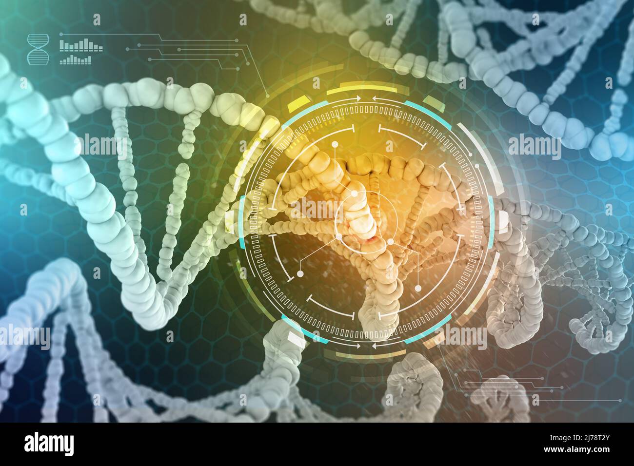 Ingeniería genética. El estudio de la estructura del ADN y ARN, la introducción de cambios a nivel genético. Investigación médica moderna de células madre. Foto de stock
