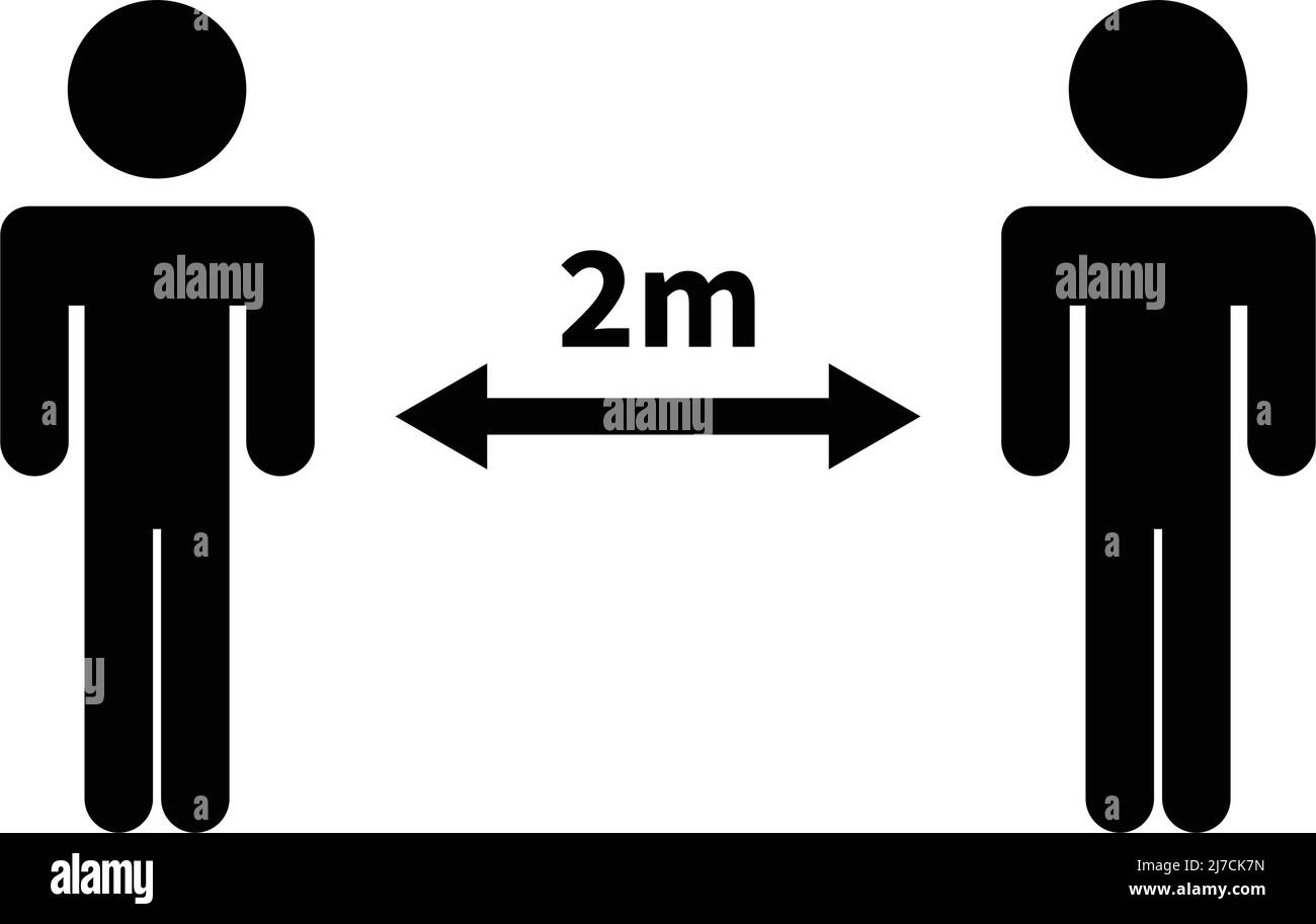 Icono de una persona que tiene una distancia de 2 metros. Distancia social. Control de infecciones. Vector editable. Ilustración del Vector