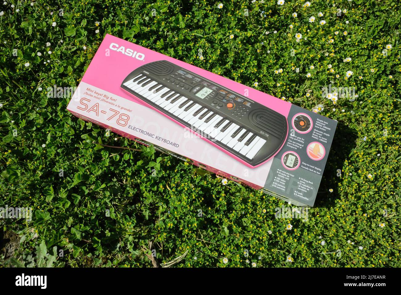 Dortmund, Alemania - mayo de 8 2022: Paquete de cartón del nuevo piano de  mini teclado Casio SA-78 en césped verde del jardín Fotografía de stock -  Alamy