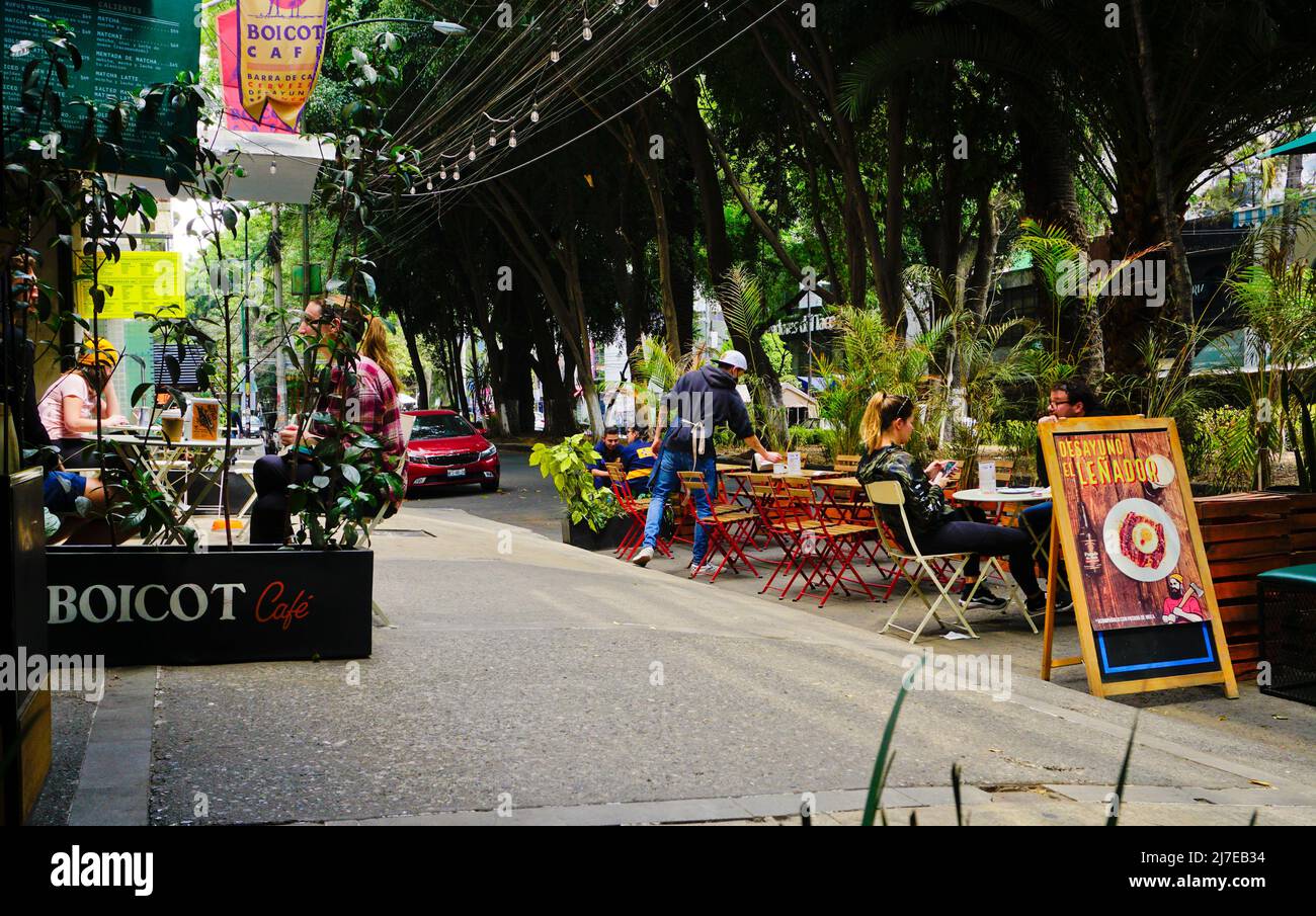 Café Boicot en el barrio de Colonia Condesa de Ciudad de México, México. Foto de stock