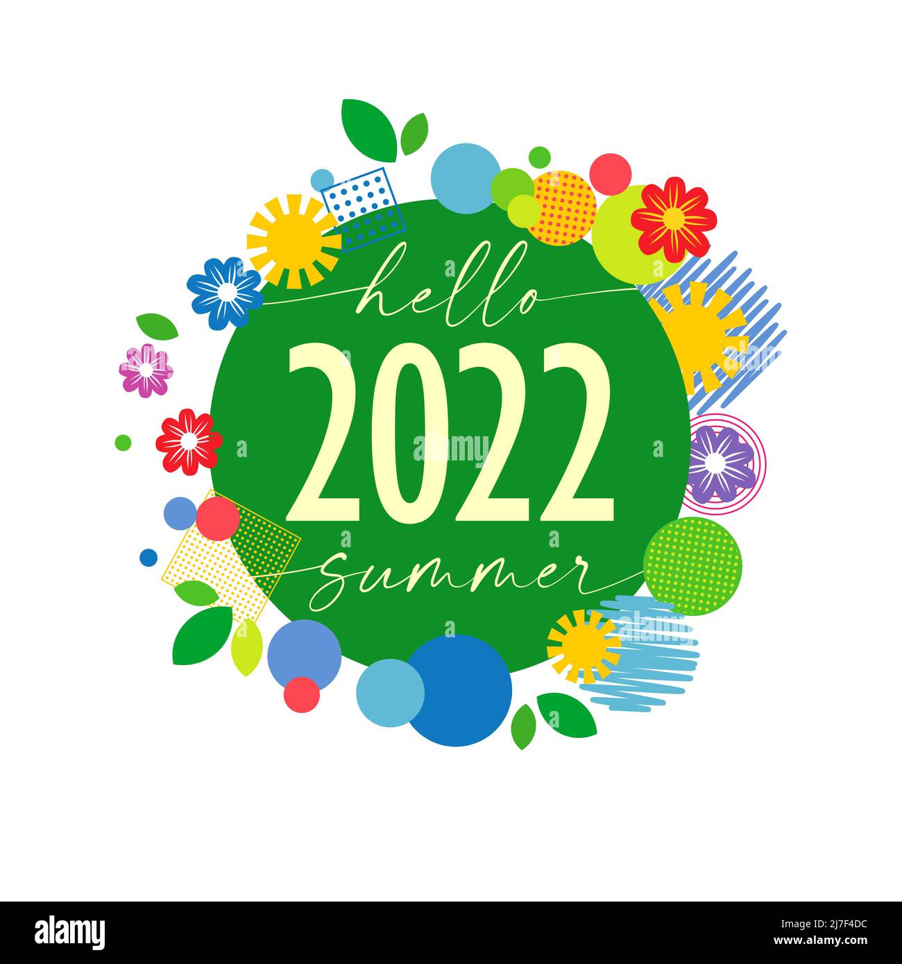 Hola Verano 2022 icono de color verde. Decoración creativa de temporada. . Saludos de las estaciones de verano. Idea de banner web. Resumen Diseño gráfico aislado tem Ilustración del Vector