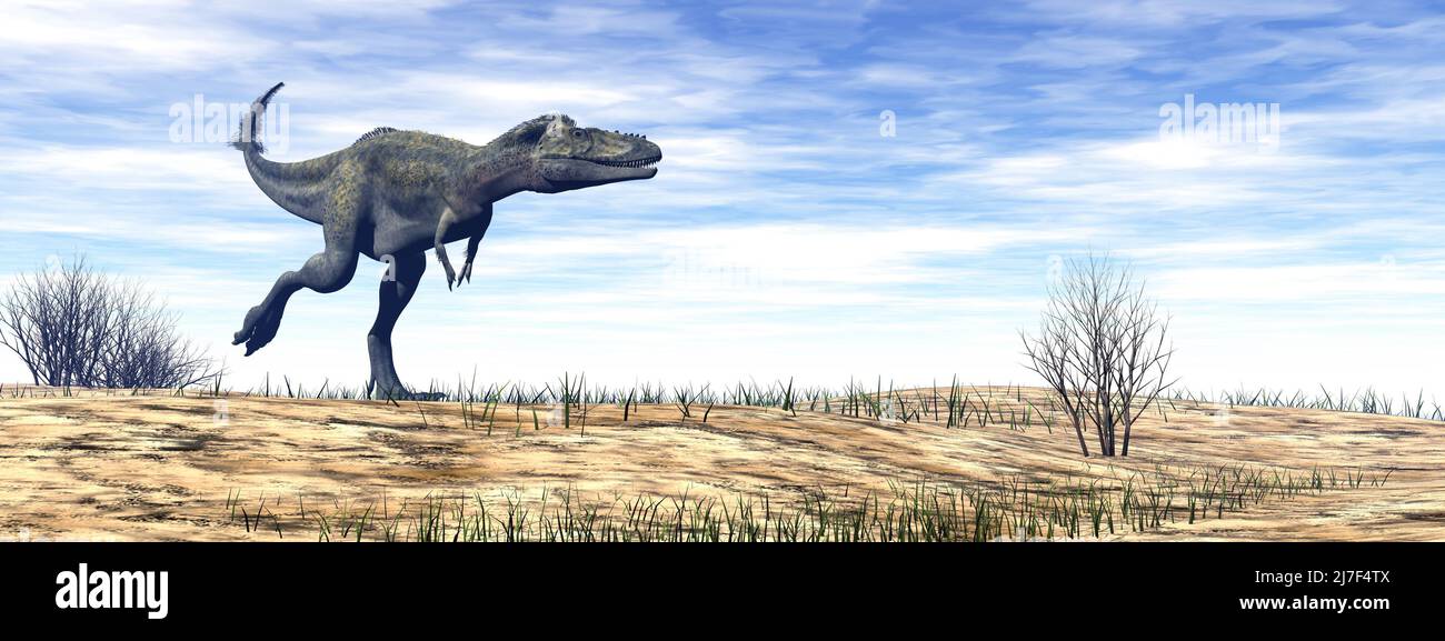 Dinosaurio Alioramus en el desierto - 3D render Foto de stock