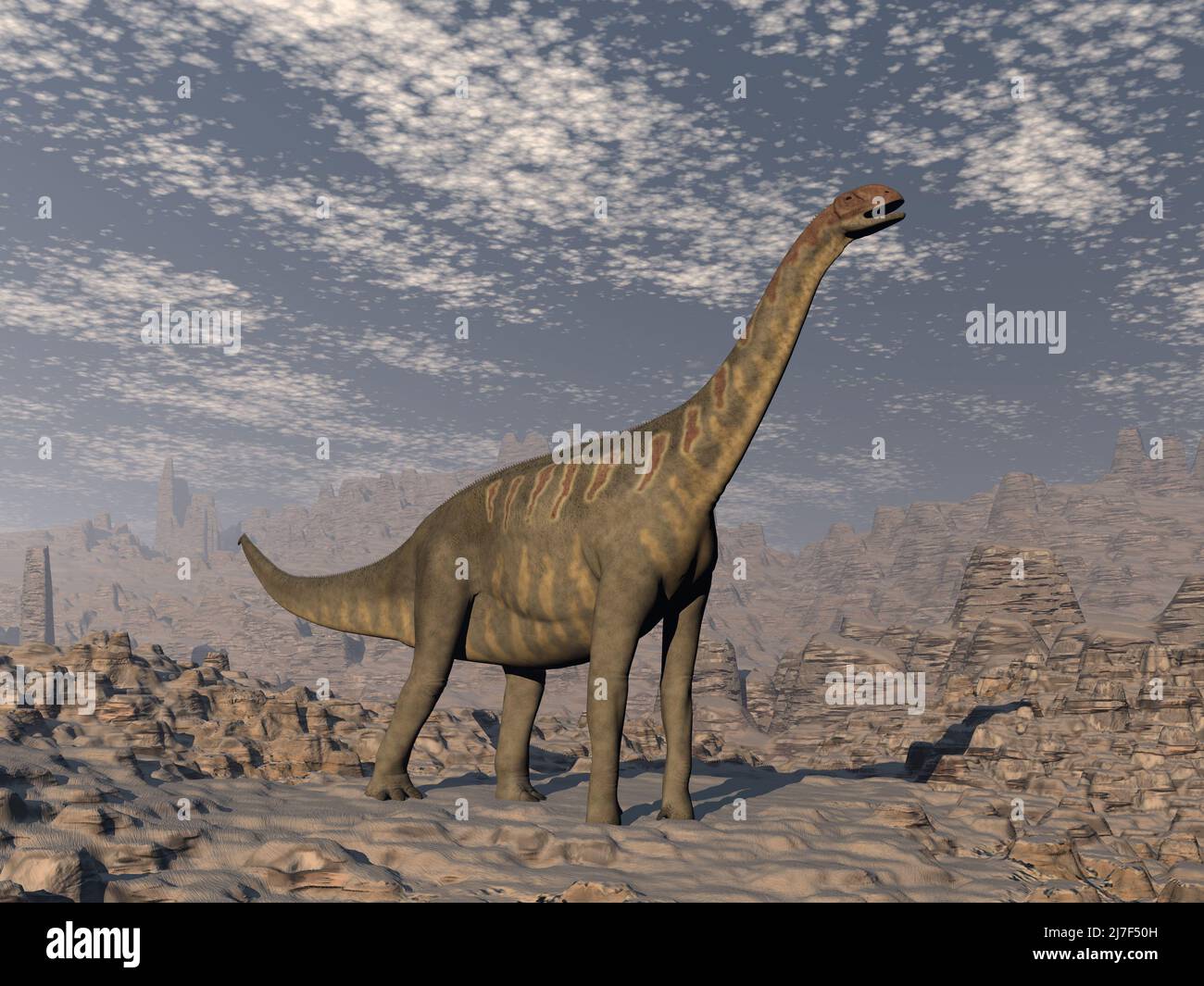 Dinosaurio Jobaria en el desierto - 3D render Foto de stock