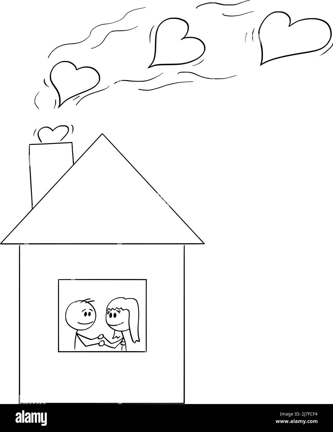 Dos personas amorosa o pareja que sienten amor en casa o casa, Vector Cartoon Stick Ilustración de la figura Ilustración del Vector