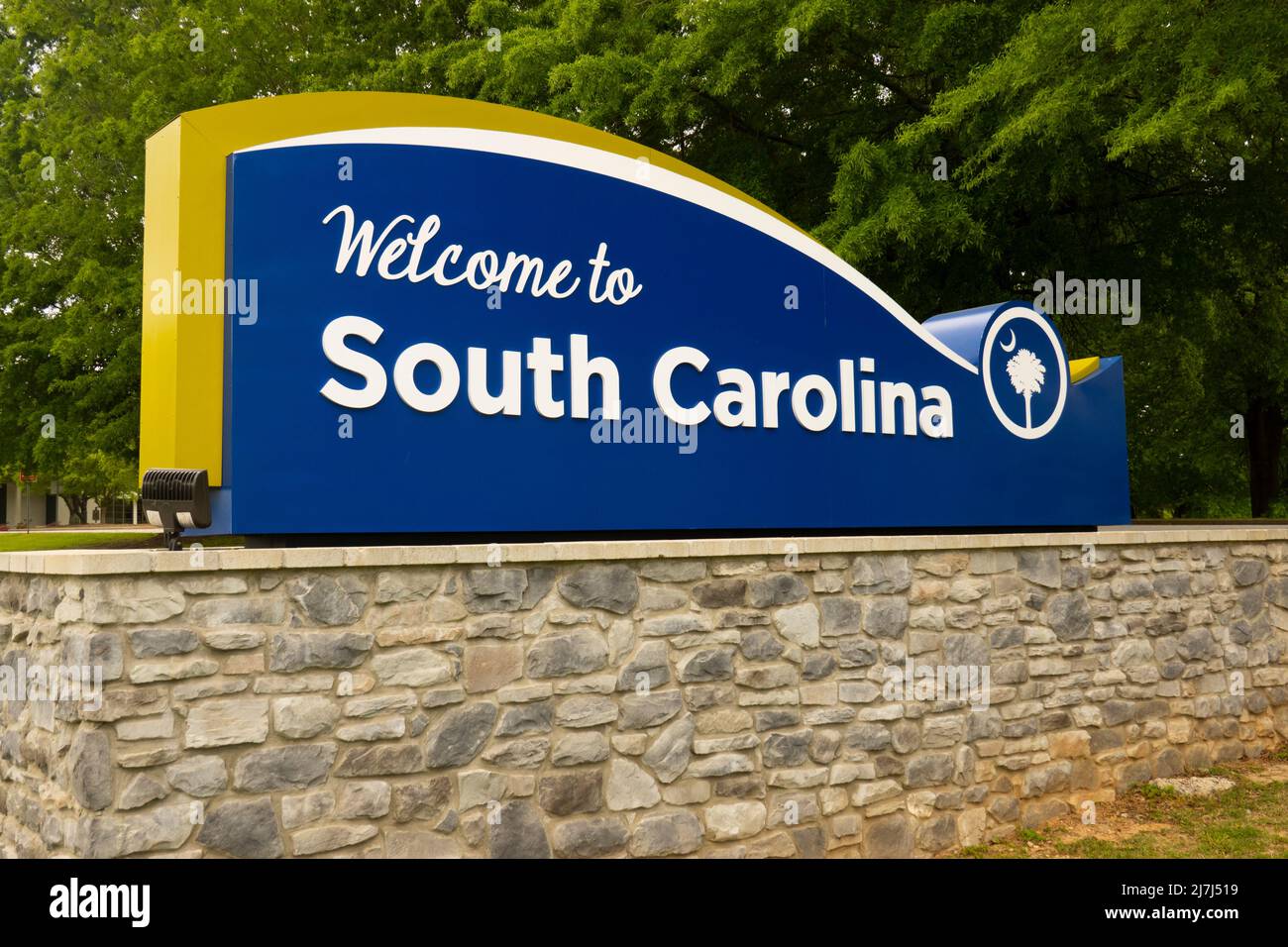Bienvenido al cartel del área de descanso de la frontera de Carolina del Sur en la autopista SC Foto de stock