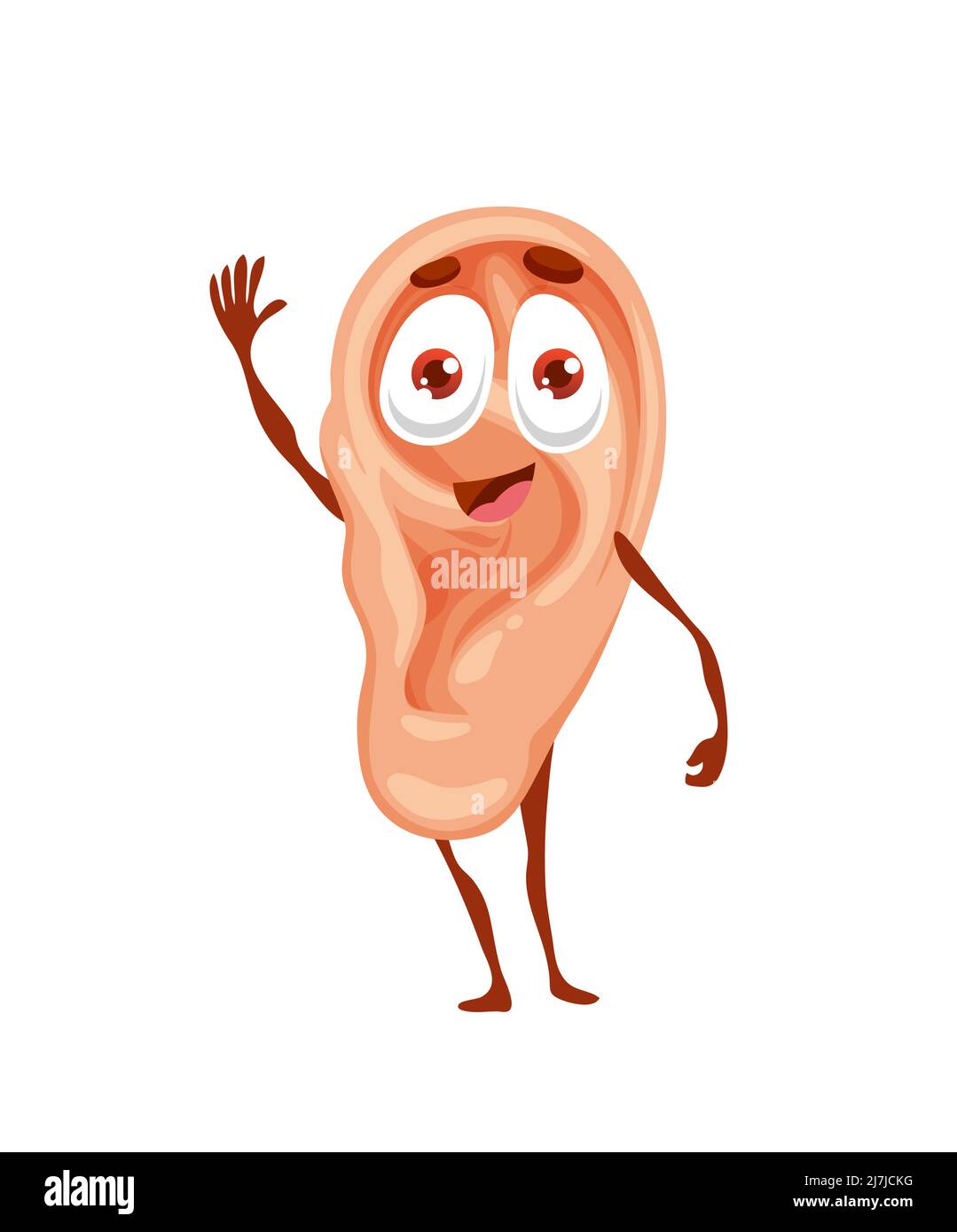 Personaje divertido de la oreja de dibujos animados, cuerpo y órgano de anatomía con vector lindo cara. Otorrinolaringología médica atención médica y tratamiento de la salud, oído alegre con ojos sonrisa y Personaje divertido de la oreja de dibujos animados, cuerpo y órgano de anatomía con vector lindo cara. Otorrinolaringología médica atención médica y tratamiento de la salud, oído alegre con ojos sonrisa y