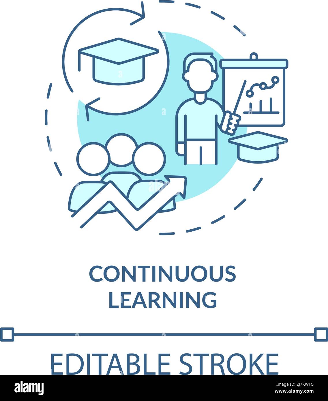 Icono de concepto turquesa de aprendizaje continuo Imagen Vector de