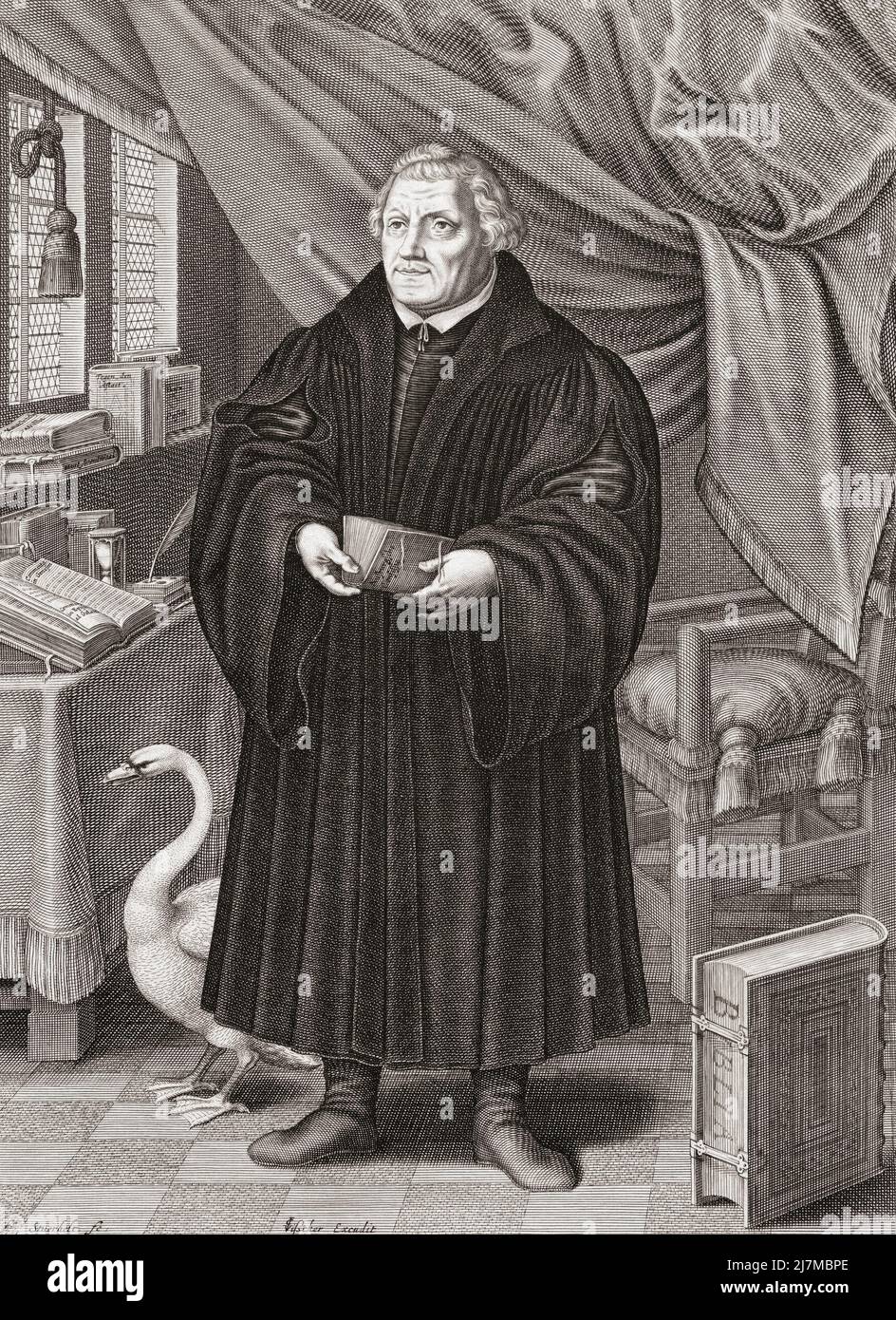 Martin Luther, 1483 - 1546. Profesor alemán de teología, compositor, sacerdote, monje. Instrumental en la Reforma Protestante. Después de un grabado de François Stuerhelt. Foto de stock