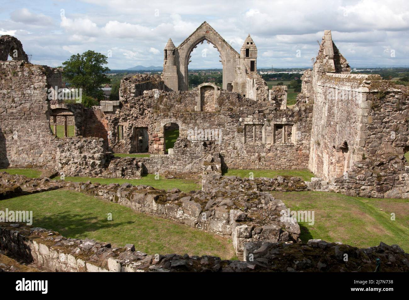 Abadía de Haughmead ruinas medievales agustinianas cerca de Shrewsbury, Shropshire, Inglaterra Foto de stock