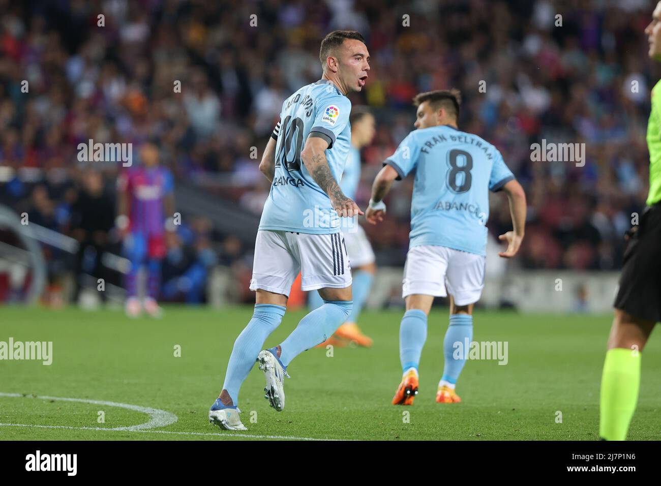Barcelona, España. 10/05/2022, , Iago ASPAs de Celta de Vigo celebra un gol durante el partido de Liga entre el FC Barcelona y el Real Celta de Vigoat Camp Nou en Barcelona, España. Foto de stock