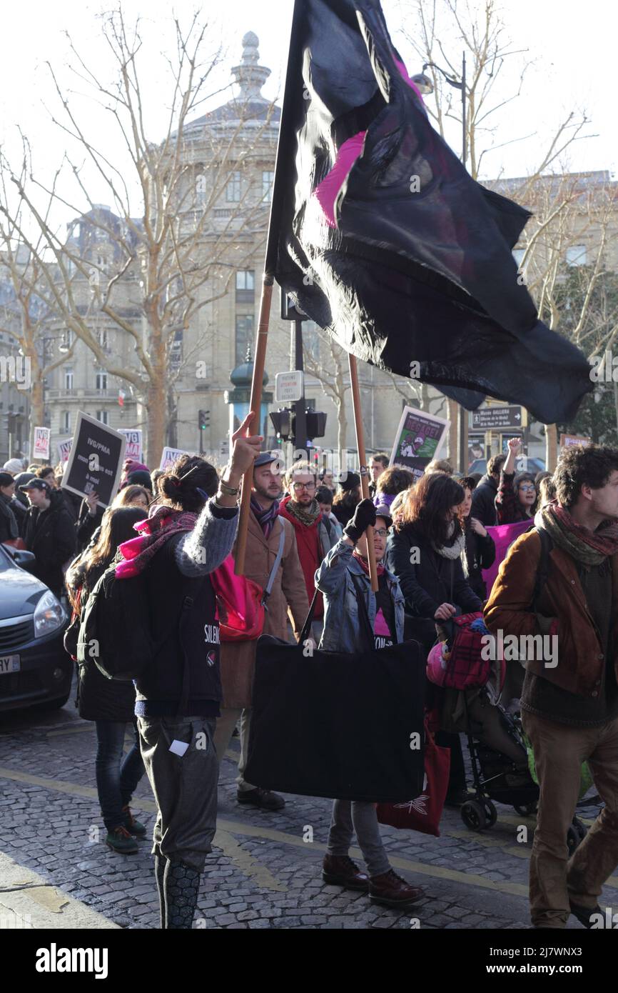 París : Manifestación contre le projet de loi anti-avortement en Espagne 01er février 2014 Foto de stock