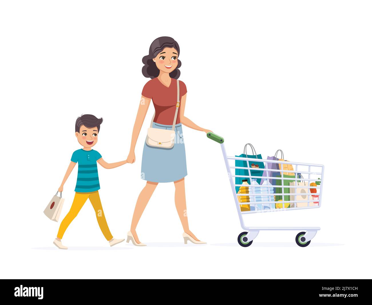 Buscar Objetos En La Imagen. Madre Y Dos Niños Pequeños Compran En Un  Supermercado Ilustración del Vector - Ilustración de compras, mama:  188906473