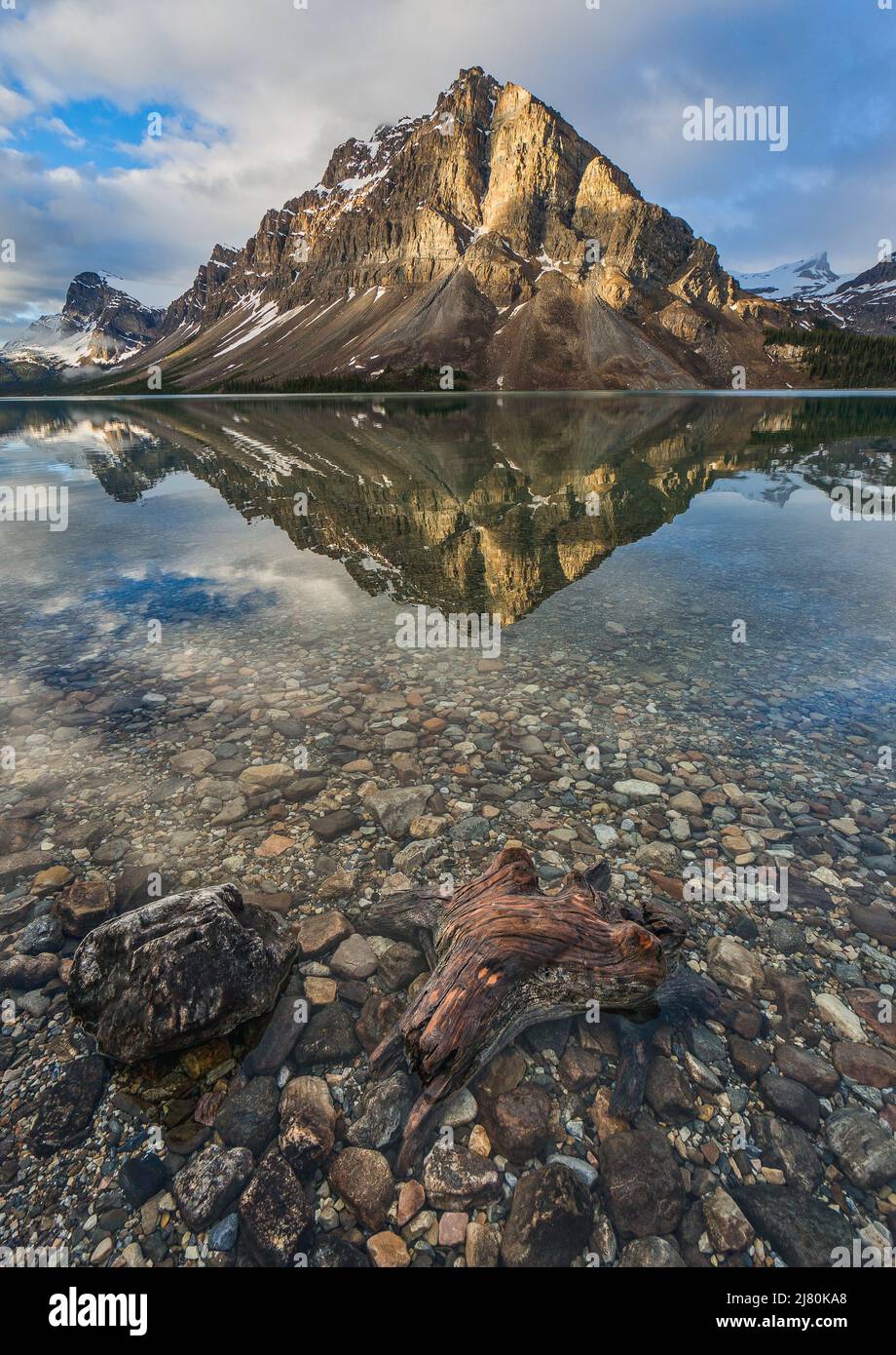 Mt Crowfoot Reflexión en Bow Lake, Canadian Rockies, Banff National Park, Alberta, Canadá Foto de stock