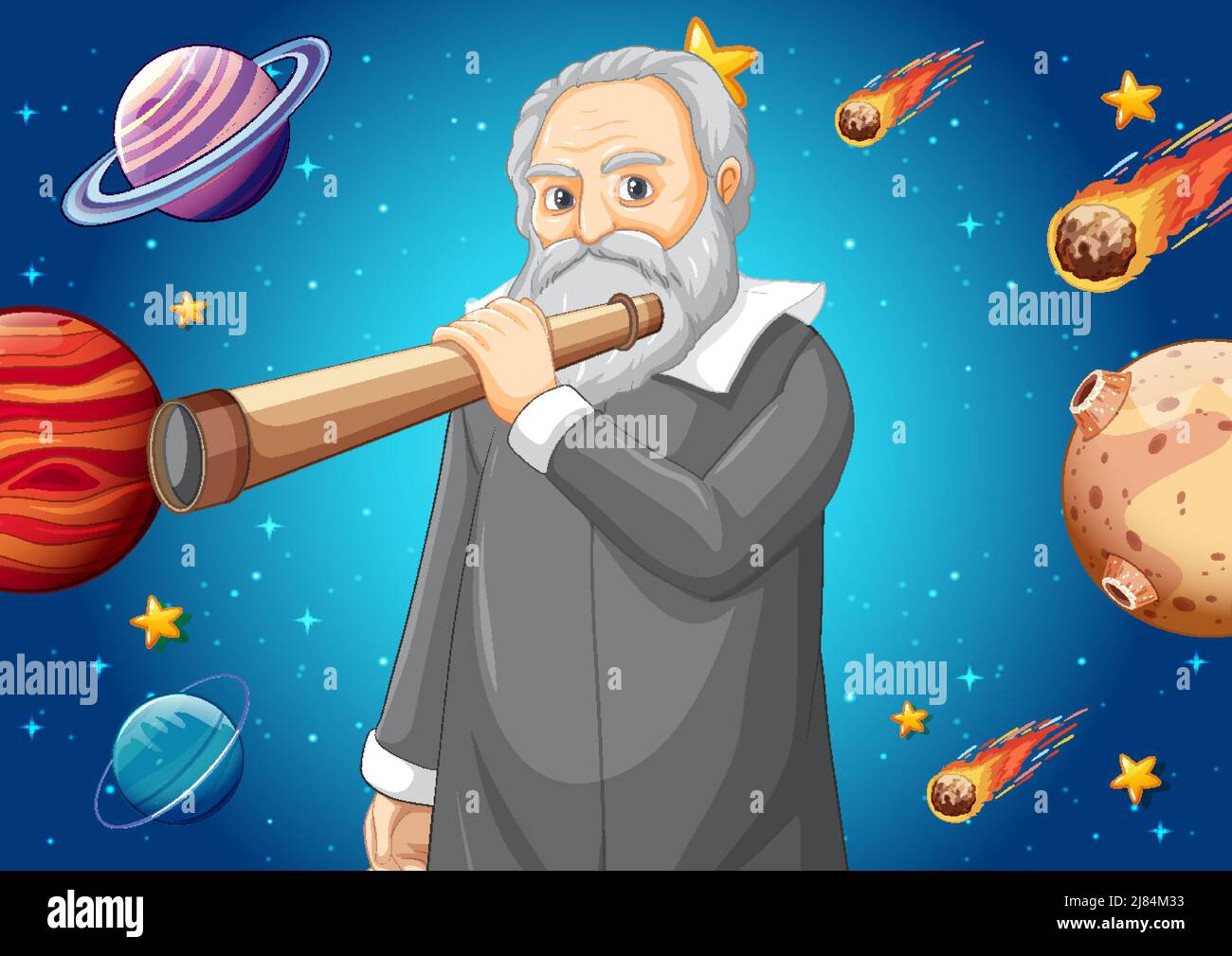 Retrato de Galileo Galilei en ilustración de dibujos animados Ilustración del Vector