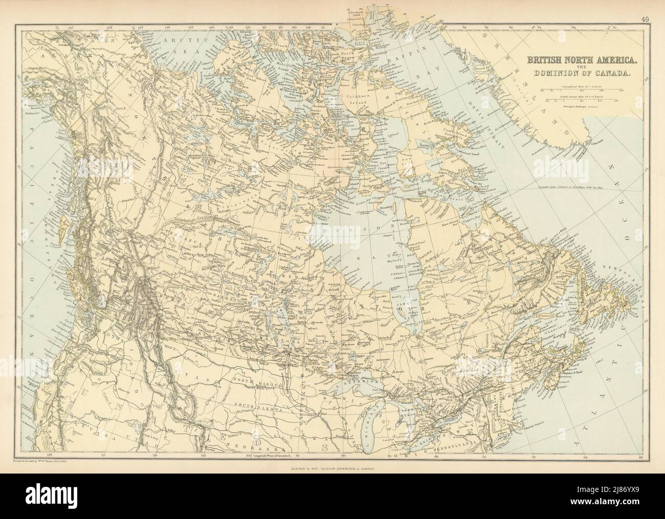 CANADÁ. BR. América del Norte. Ruta de envío planificada Liverpool-Port Nelson 1886 MAP Foto de stock