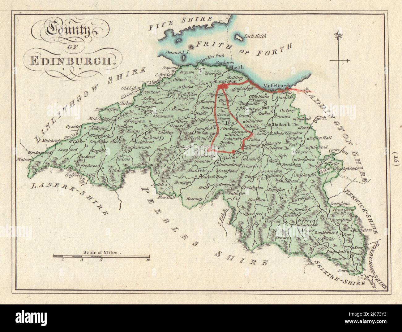 Condado de Edimburgo. Edinburghshire / Midlothian. Mapa DE SAYER / ARMSTRONG 1794 Foto de stock