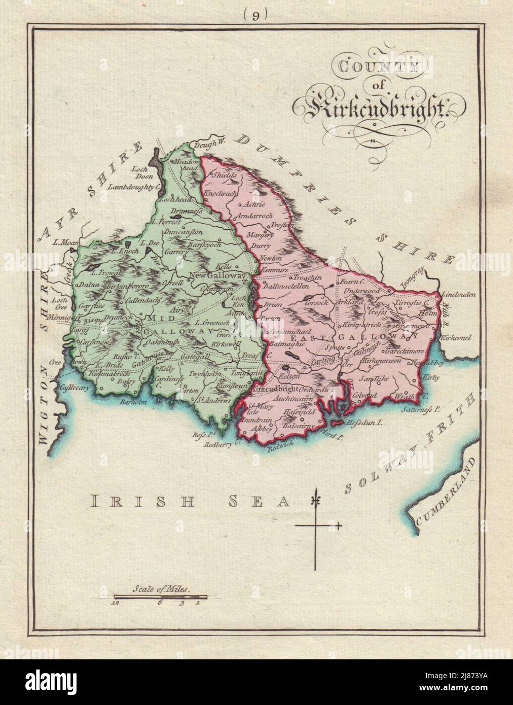 Condado de Kirkcudbright. Kirkcudbrightshire. SAYER / ARMSTRONG 1794 mapa antiguo Foto de stock